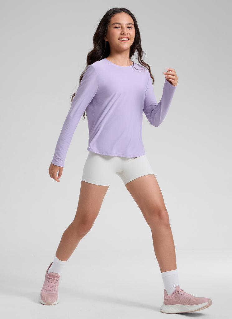 CRZ YOGA Girl's Cloudweight Casual Scoop Neck Hip Length Long Sleeves Lilac Air