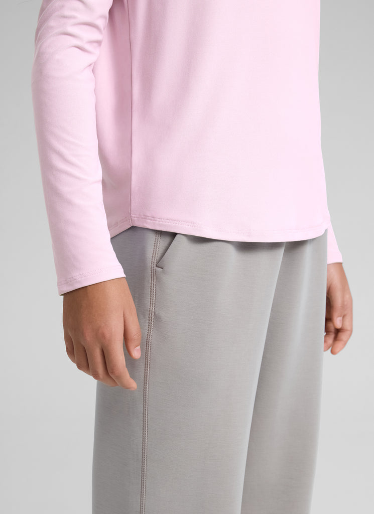 CRZ YOGA Girl's Cloudweight Casual Scoop Neck Hip Length Long Sleeves Pink Peony