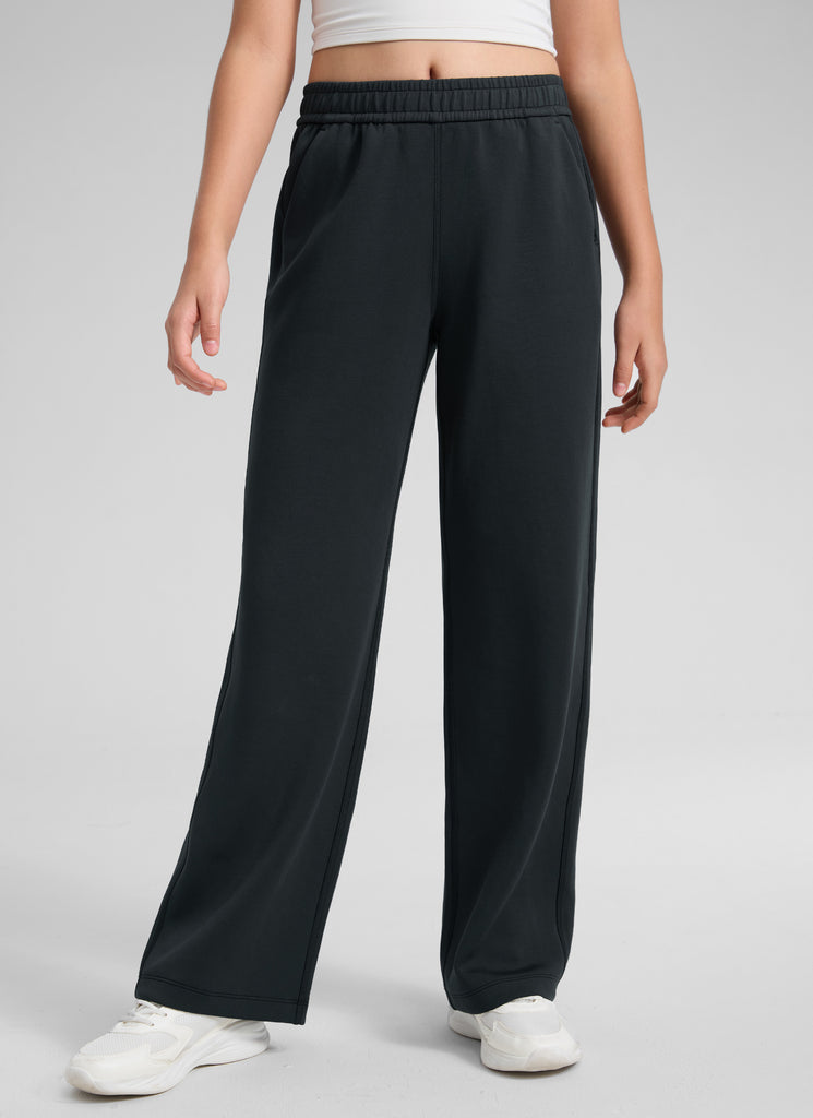 CRZ YOGA Girl's SoftAura High Rise Drastring Pocket Wide Leg sweatpant Black