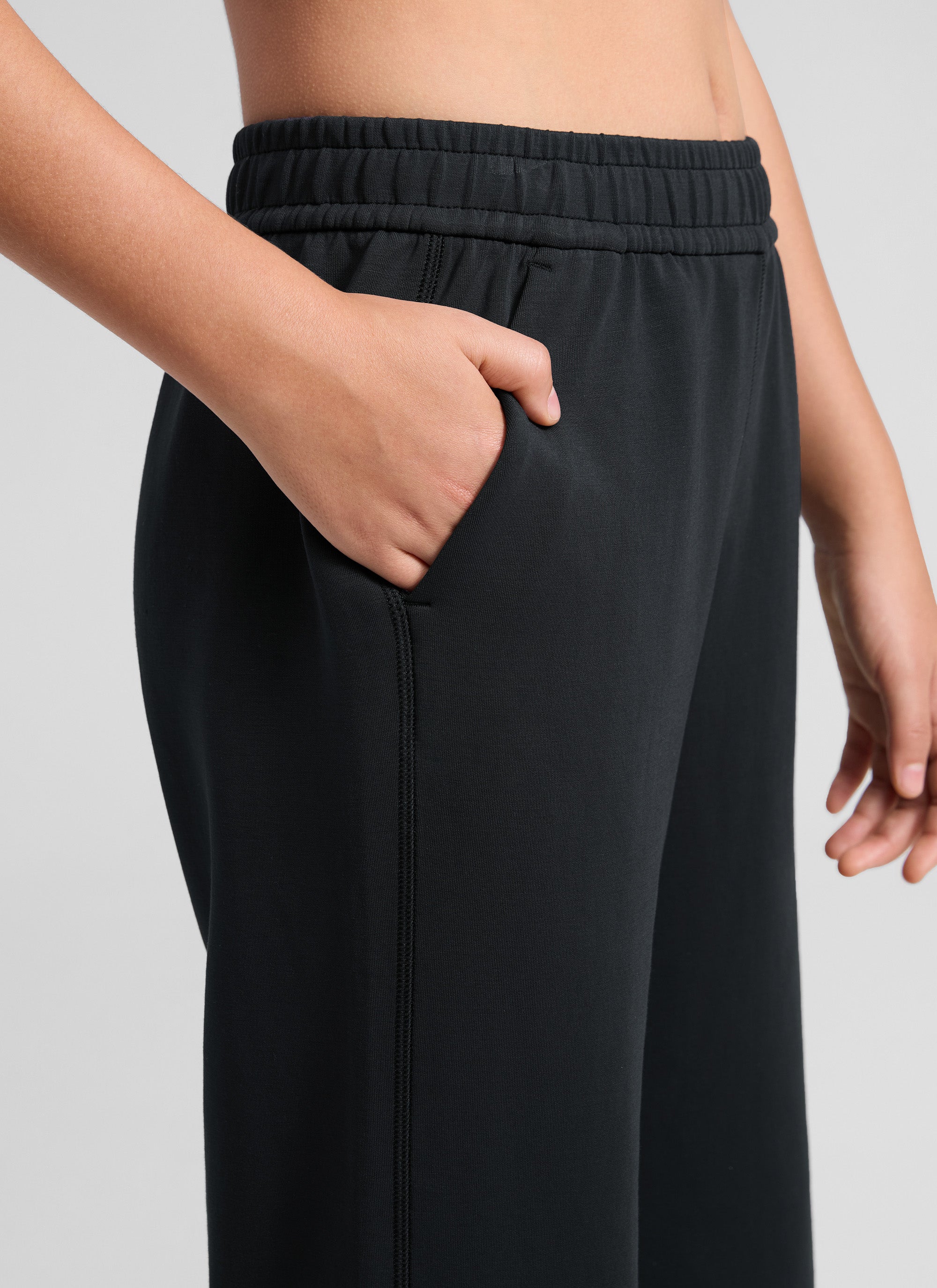 CRZ YOGA Girl's SoftAura High Rise Drastring Pocket Wide Leg sweatpant Black