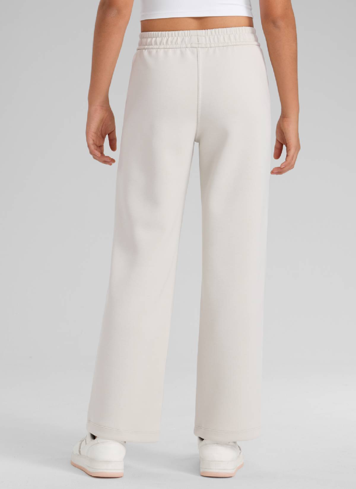 CRZ YOGA Girl's SoftAura High Rise Drastring Pocket Wide Leg sweatpant Milky White