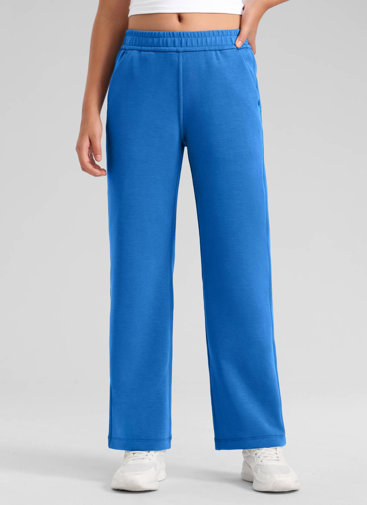 CRZ YOGA Girl's SoftAura High Rise Drastring Pocket Wide Leg sweatpant Sparkle Blue