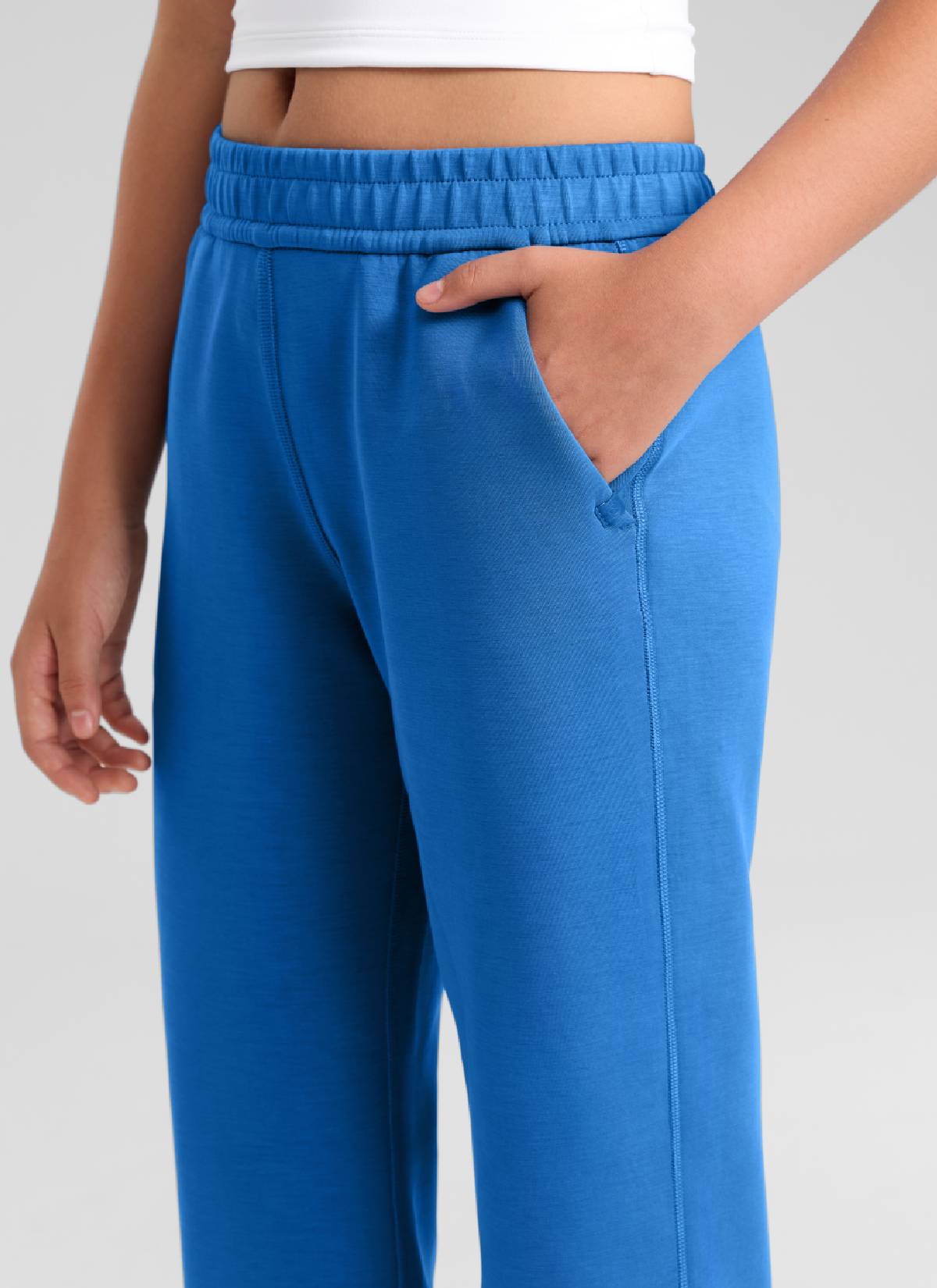 CRZ YOGA Girl's SoftAura High Rise Drastring Pocket Wide Leg sweatpant Sparkle Blue