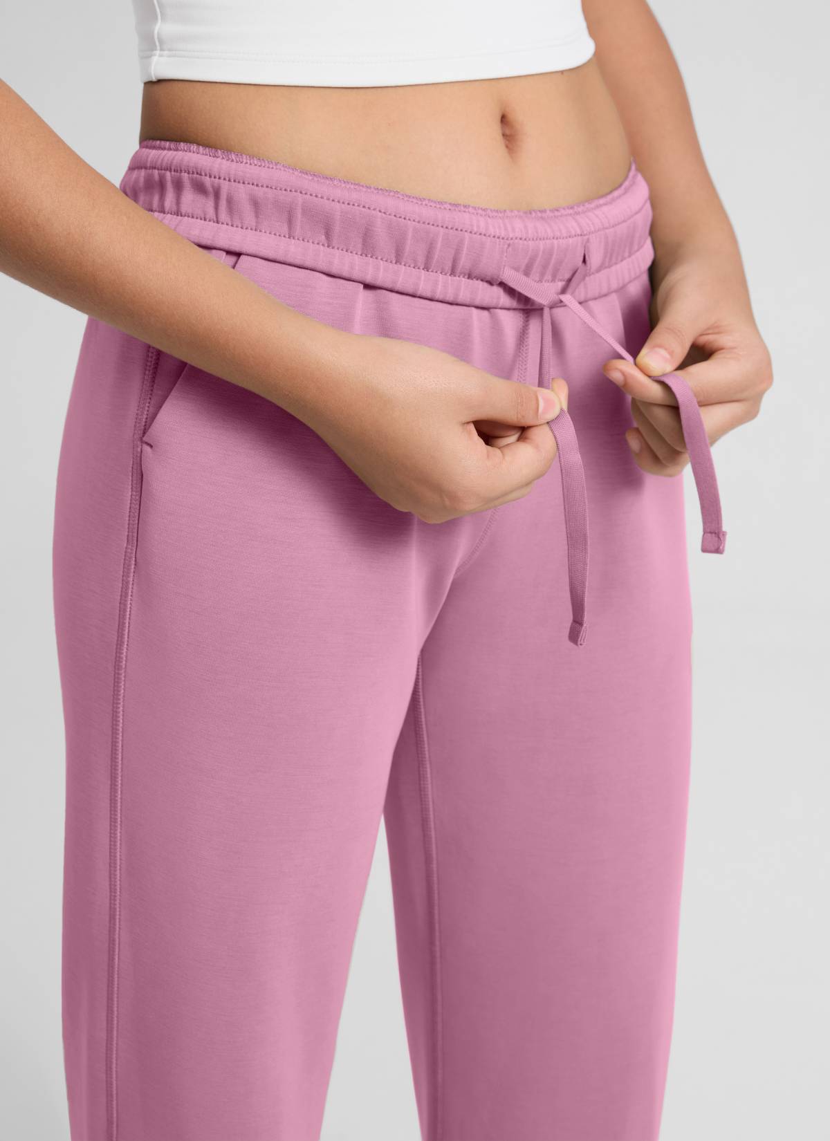 CRZ YOGA Girl's SoftAura High Rise Drastring Pocket Wide Leg sweatpant Velvet Dust
