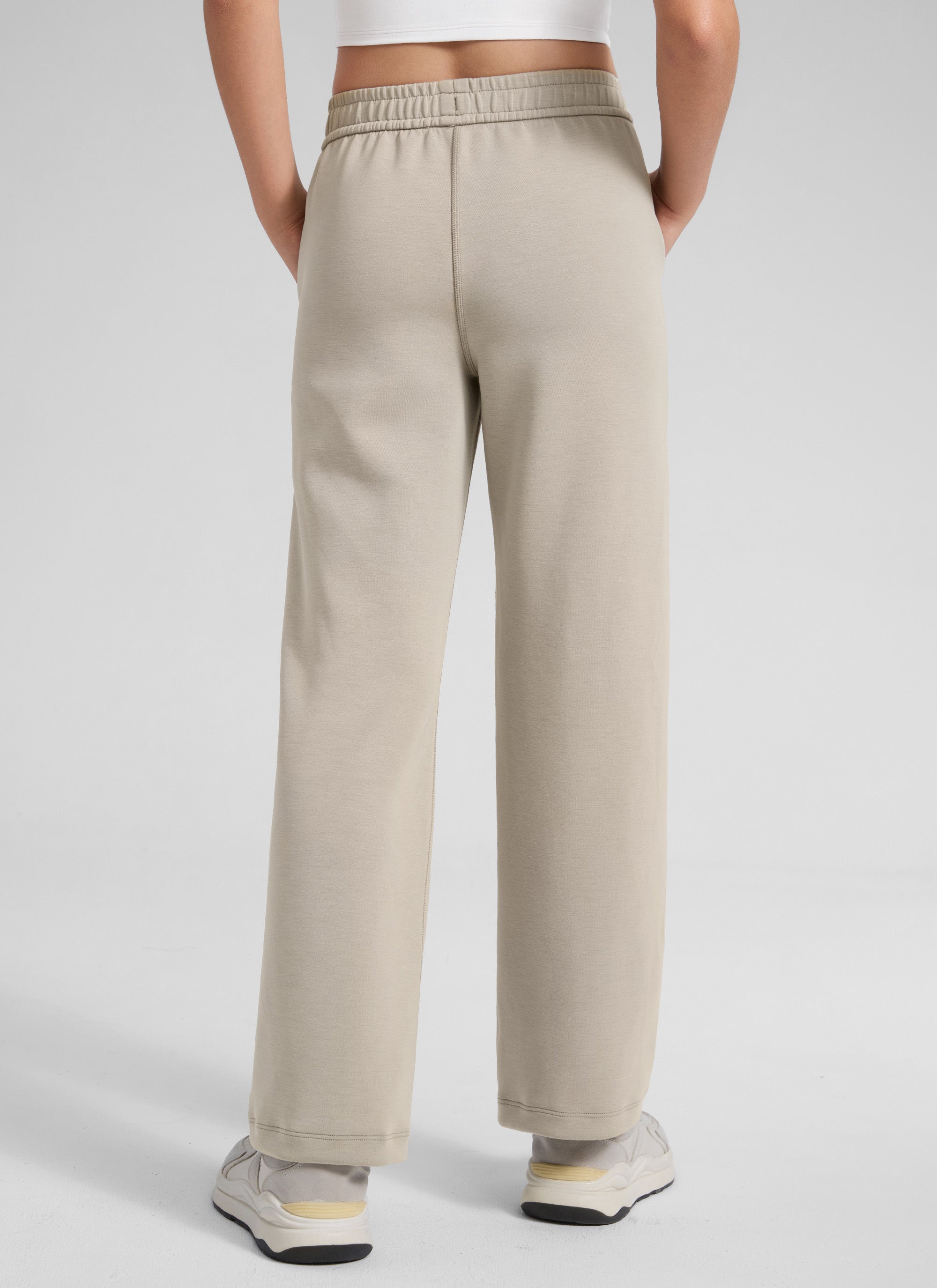 CRZ YOGA Girl's SoftAura High Rise Drastring Pocket Wide Leg sweatpant Stone