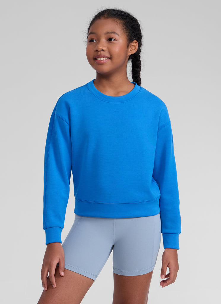 CRZ YOGA Girl's SoftAura Casual Relaxed Fit Workout Sweatshirt Sparkle Blue