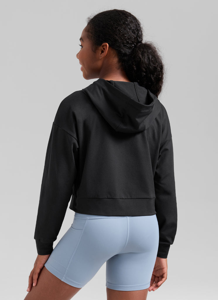 CRZ YOGA Girl's Cloud Jersey Casual Hooded Neck Long Sleeves Black