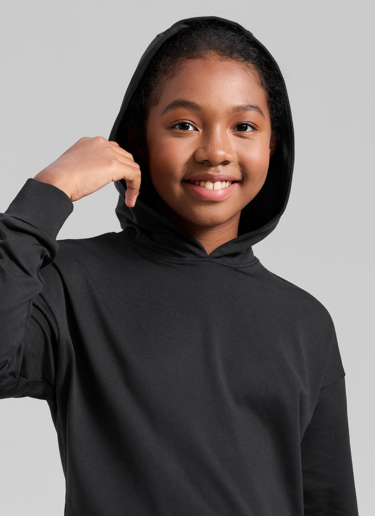 CRZ YOGA Girl's Cloud Jersey Casual Hooded Neck Long Sleeves Black