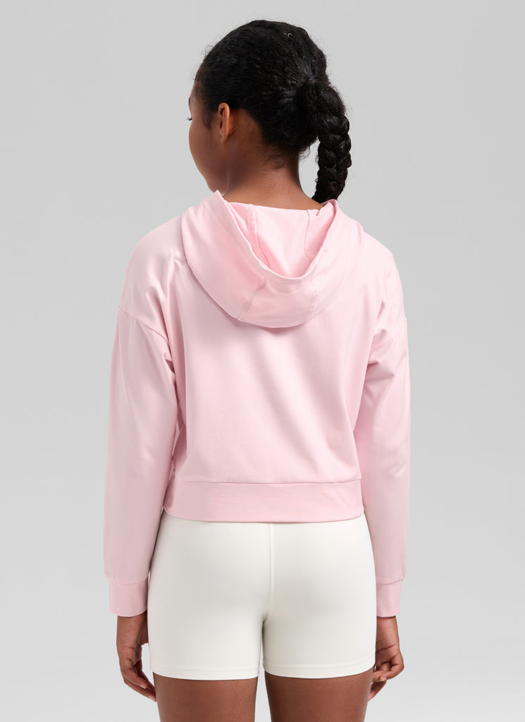 CRZ YOGA Girl's Cloud Jersey Casual Hooded Neck Long Sleeves Strawberry Pink