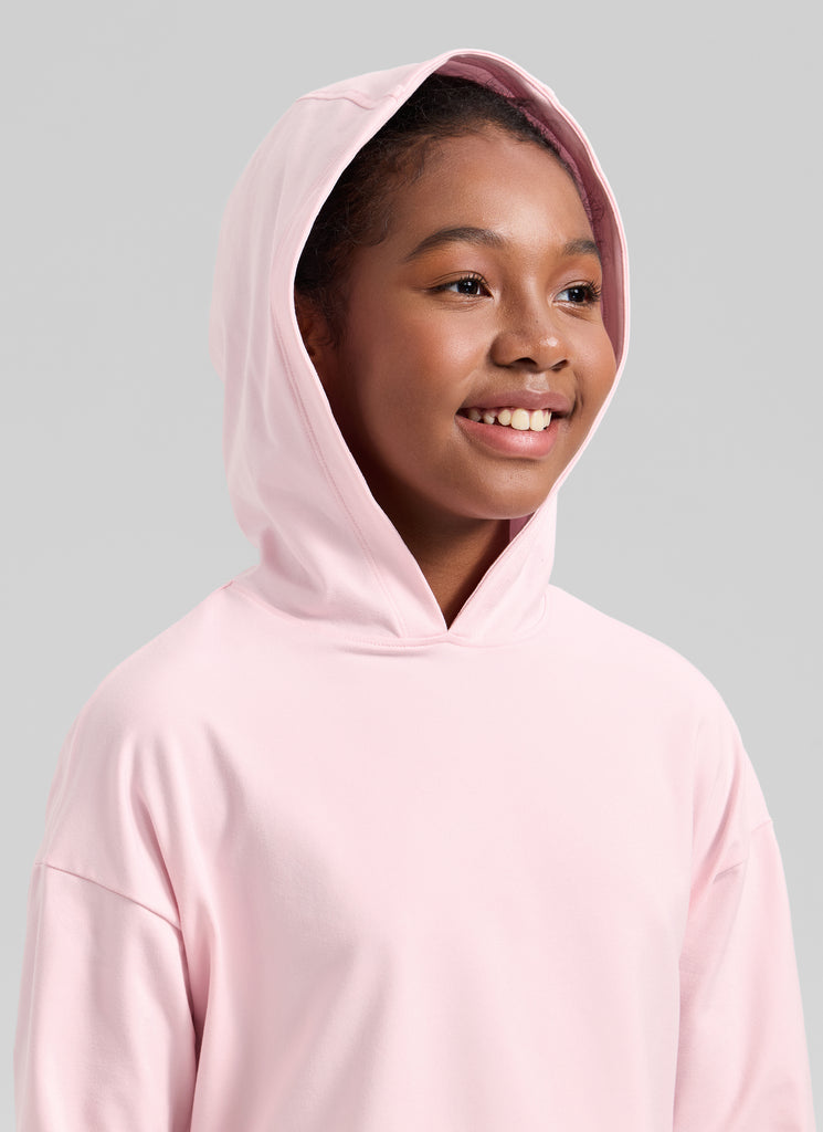 CRZ YOGA Girl's Cloud Jersey Casual Hooded Neck Long Sleeves Strawberry Pink