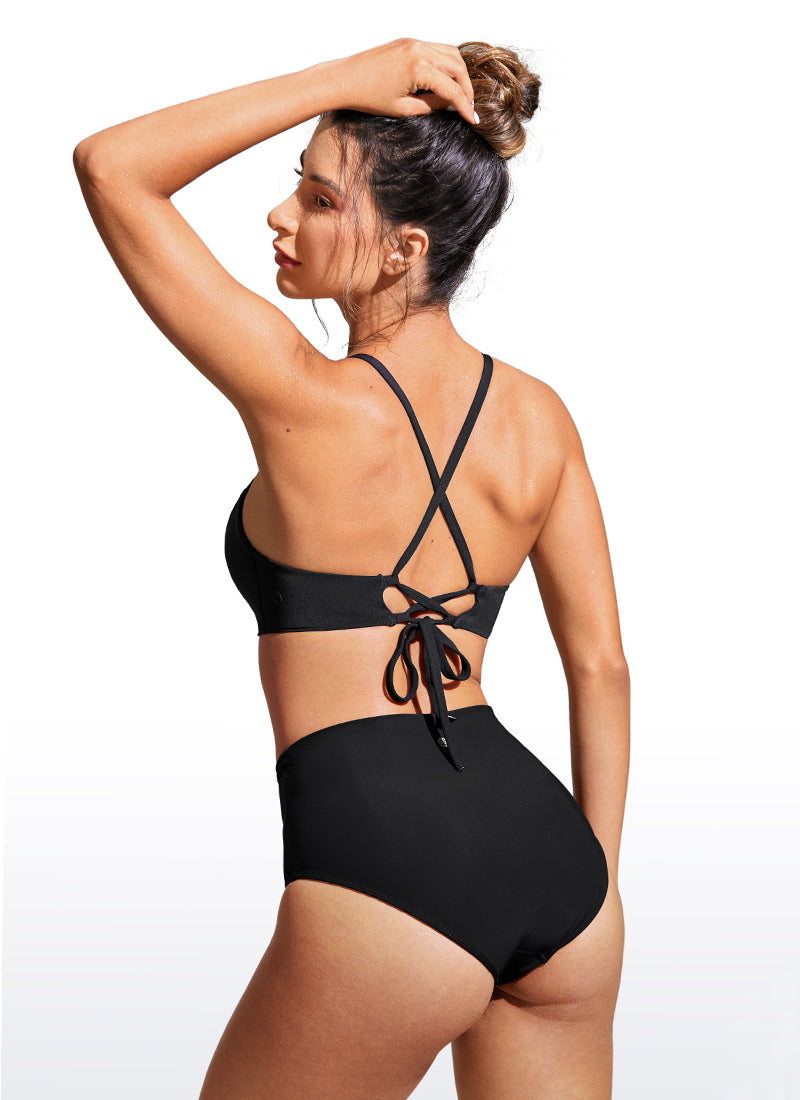 CRZ YOGA Women's Swimwear Tops Sunshine Bikini Top Lace Up Crisscross Insignia Blue