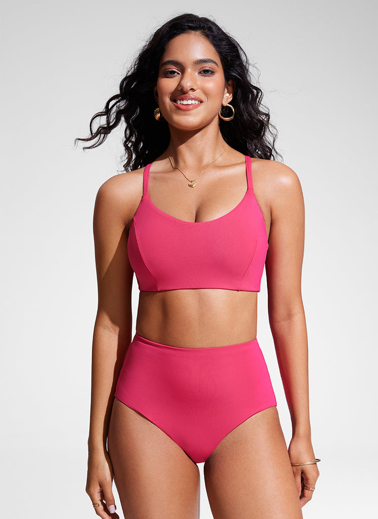 CRZ YOGA Women's Swimwear Tops Sunshine Bikini Top Lace Up Crisscross Magenta