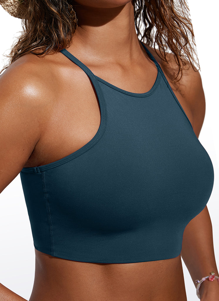 CRZ YOGA Women's Swimwear Tops Sunshine Bikini Top High Neck Jungle Camouflage Gray