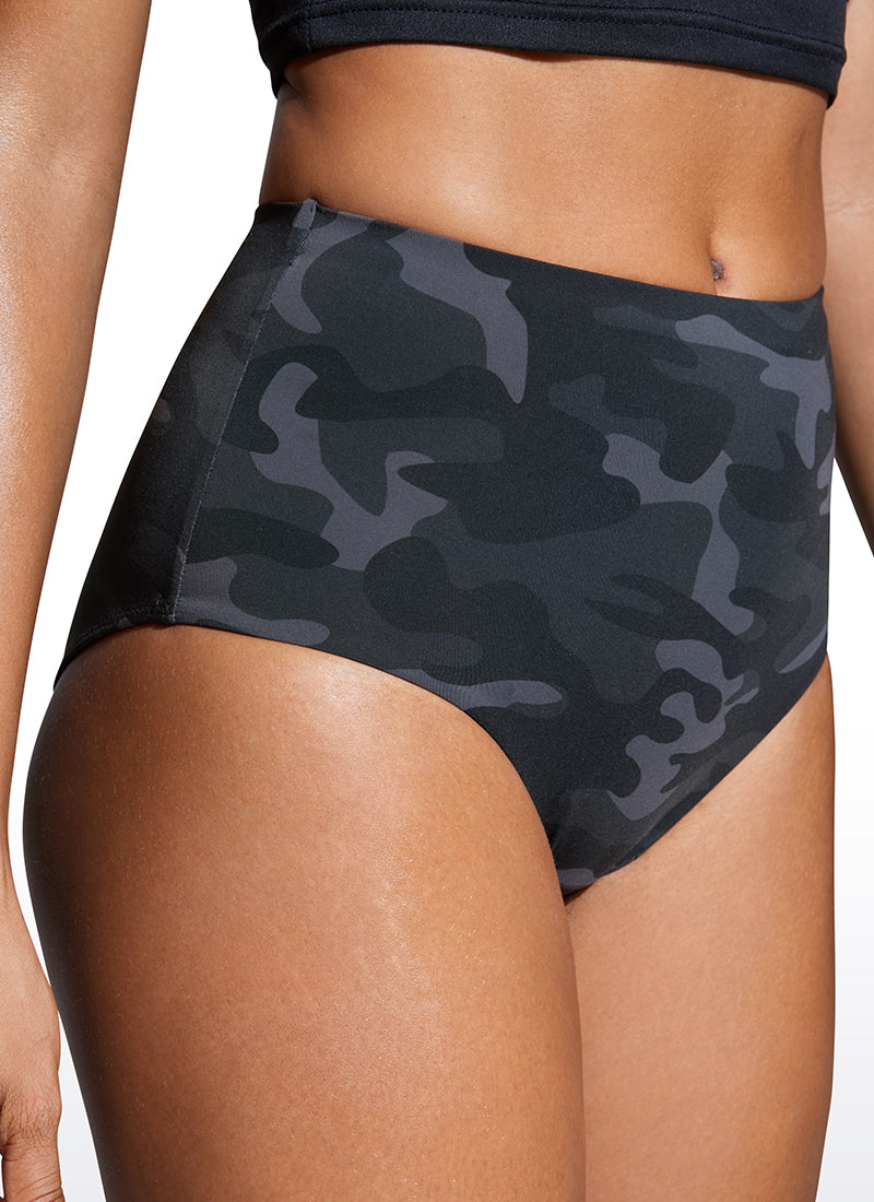 CRZ YOGA Women's Swim Bikini Bottom High Waisted Bathing Swimsuit Jungle Camouflage Gray