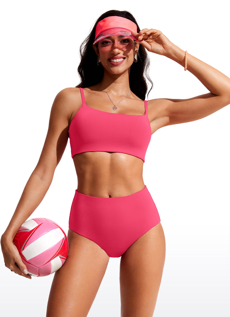 CRZ YOGA Women's Swim Bikini Bottom High Waisted Bathing Swimsuit Magenta