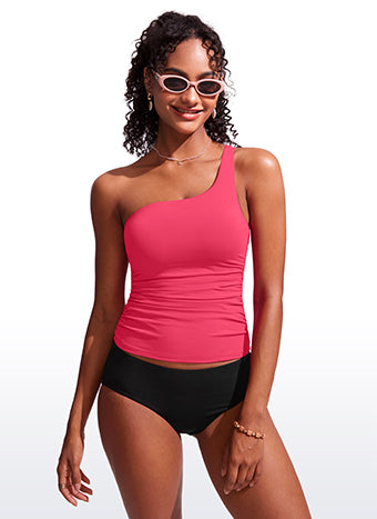 CRZ YOGA women's One Shoulder Tankini Ruched Adjustable Bathing Suits Magenta