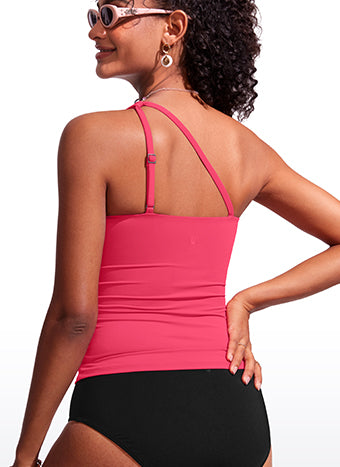 CRZ YOGA women's One Shoulder Tankini Ruched Adjustable Bathing Suits Magenta