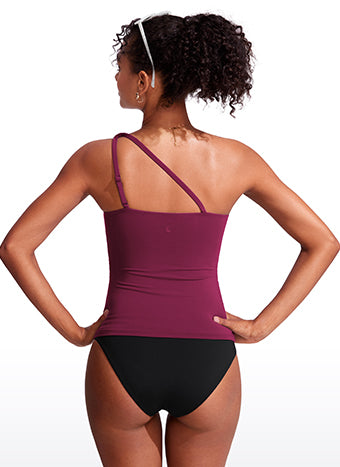 CRZ YOGA women's One Shoulder Tankini Ruched Adjustable Bathing Suits Fuchsia