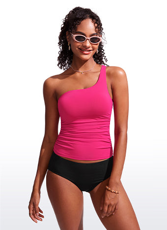 CRZ YOGA women's One Shoulder Tankini Ruched Adjustable Bathing Suits Granita Pink