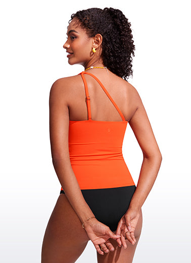 CRZ YOGA women's One Shoulder Tankini Ruched Adjustable Bathing Suits Honey Orange