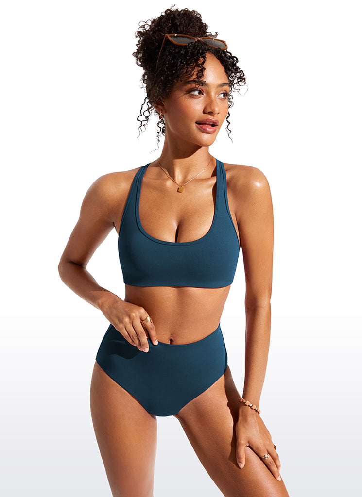 CRZ YOGA Women's Swimwear U Neck Bikini Tops Racerback Black