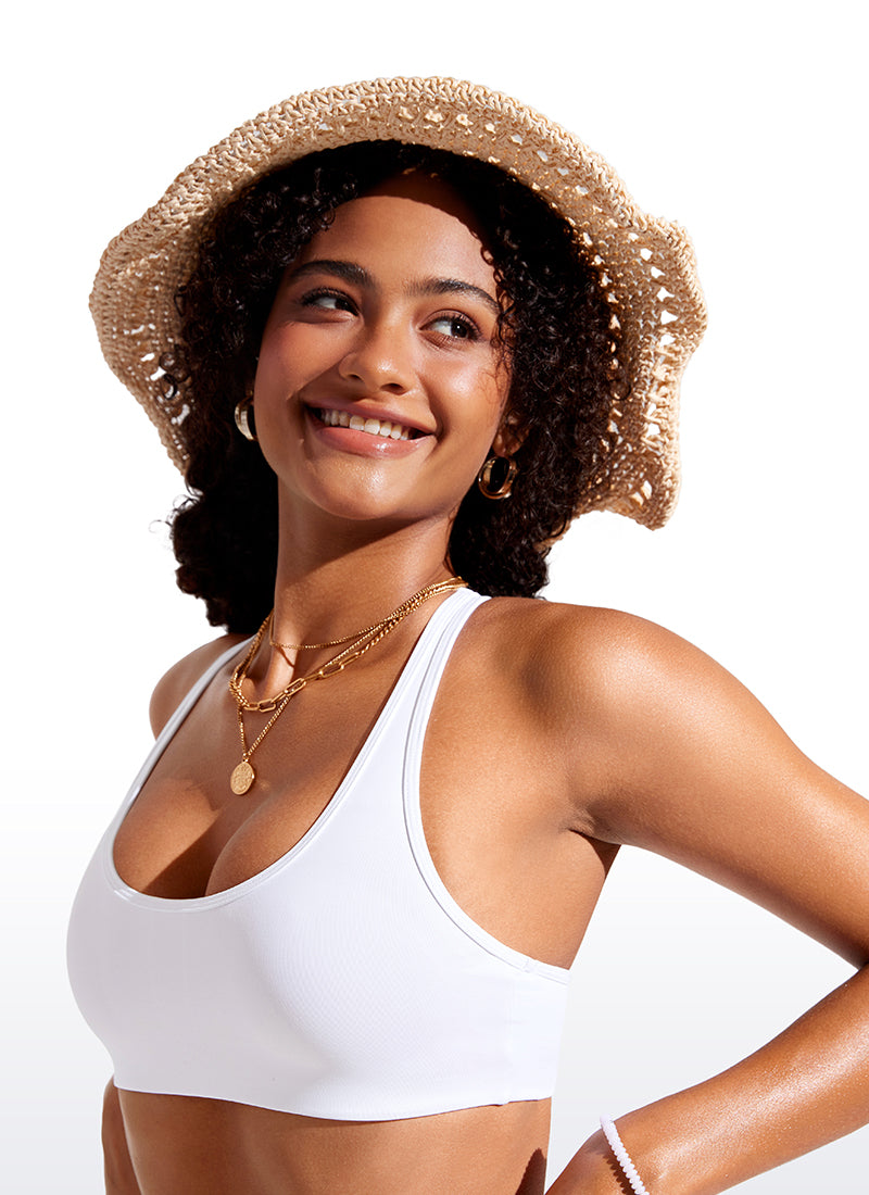 CRZ YOGA Women's Swimwear U Neck Bikini Tops Racerback White