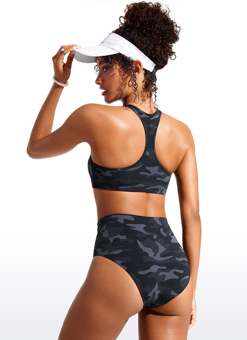 CRZ YOGA Women's Swimwear U Neck Bikini Tops Racerback Jungle Camouflage Gray