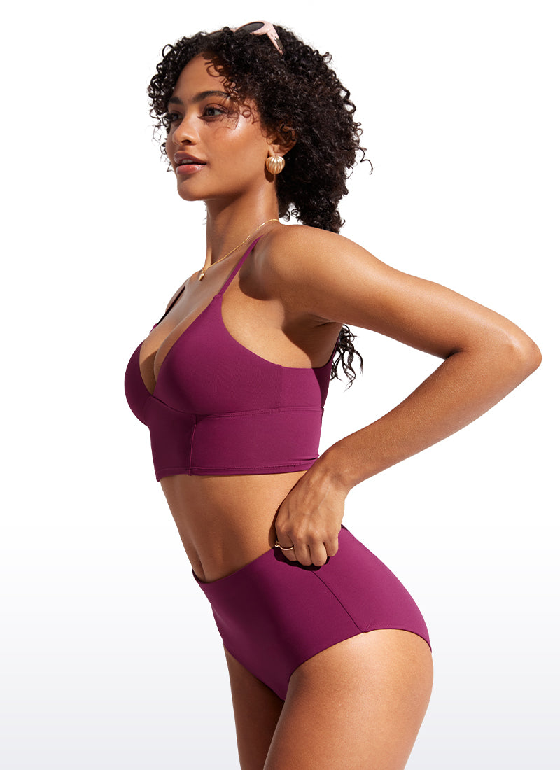 CRZ YOGA Women's Swimwear Tops Sunshine Deep V Strappy Bikini Top Fuchsia