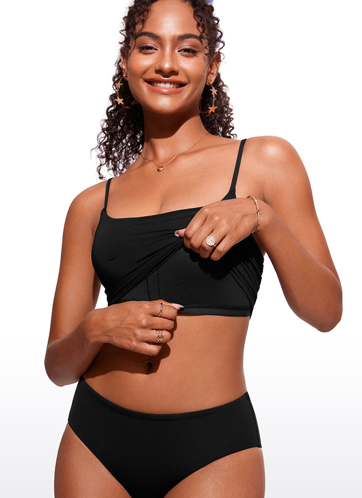 CRZ YOGA Women's Sunshine Bikini Tops U Back Longline Adjustable Straps Black