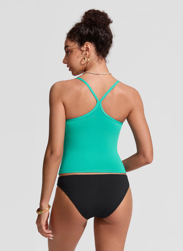 CRZYOGA Women's Sunshine Tankini Racerback Scoop Neck Spaghetti Straps Waves Blue