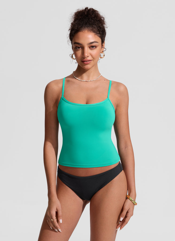 CRZYOGA Women's Sunshine Tankini Racerback Scoop Neck Spaghetti Straps Waves Blue