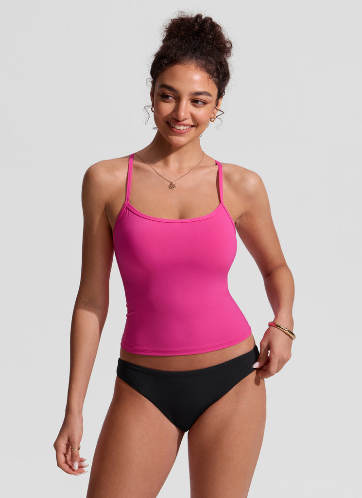 CRZYOGA Women's Sunshine Tankini Racerback Scoop Neck Spaghetti Straps Waves Blue