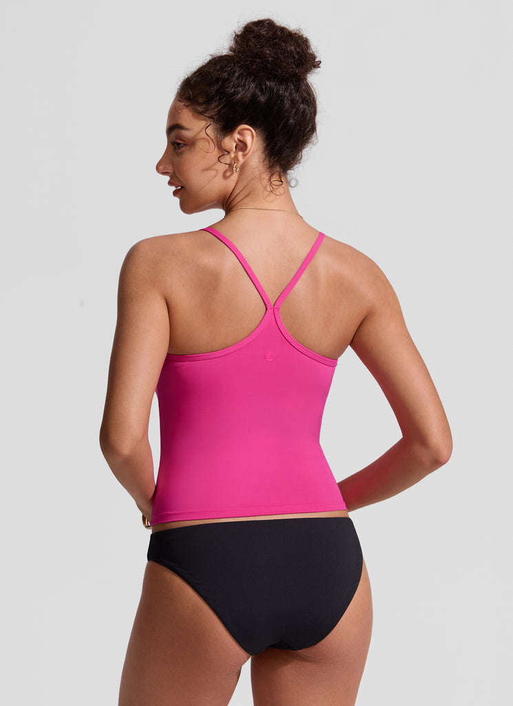 CRZYOGA Women's Sunshine Tankini Racerback Scoop Neck Spaghetti Straps Deep Red