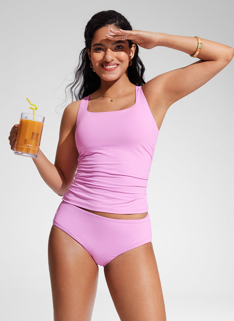 CRZ YOGA Women's Sunshine Square Neck Adjustable Swim Tank Vita Pink