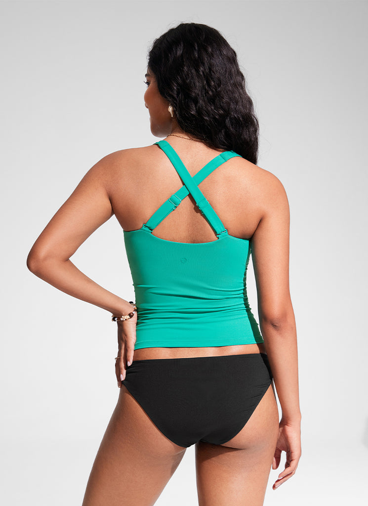 CRZ YOGA Women's Sunshine Square Neck Adjustable Swim Tank Blarney Green