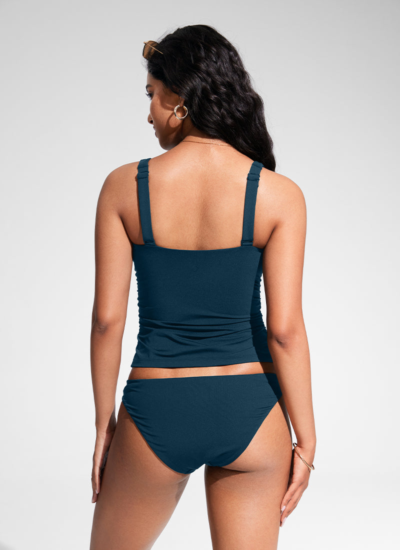 CRZ YOGA Women's Sunshine Square Neck Adjustable Swim Tank Insignia Blue