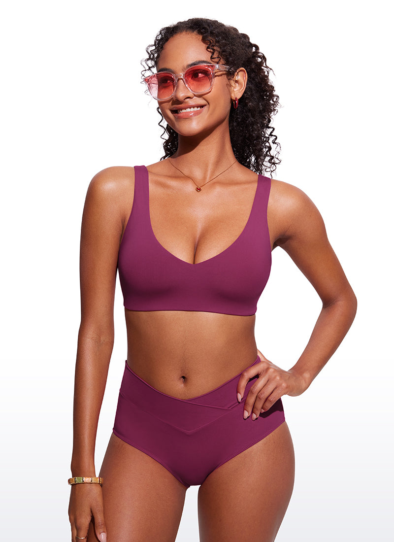 CRZ YOGA V Neck Bikini Padded Tops Swimsuit Fuchsia