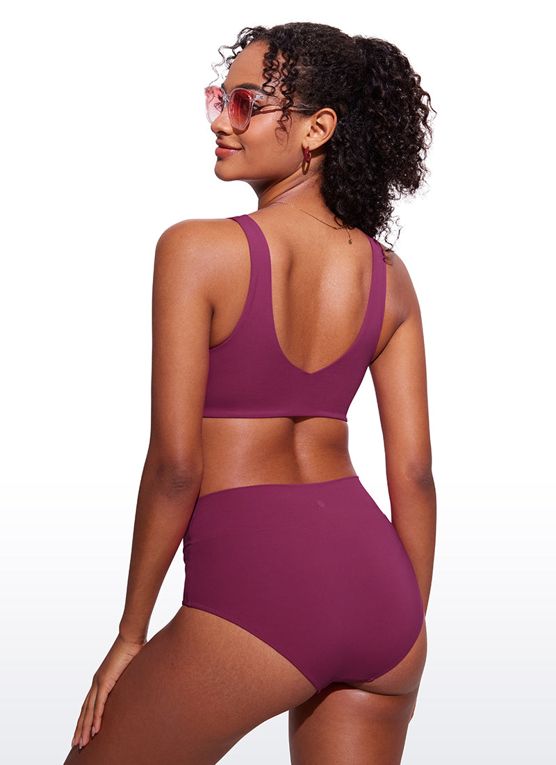 CRZ YOGA V Neck Bikini Padded Tops Swimsuit Fuchsia
