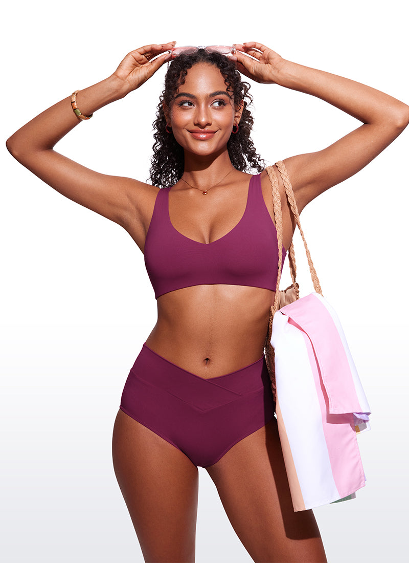 CRZ YOGA V Neck Bikini Padded Tops Swimsuit Fuchsia