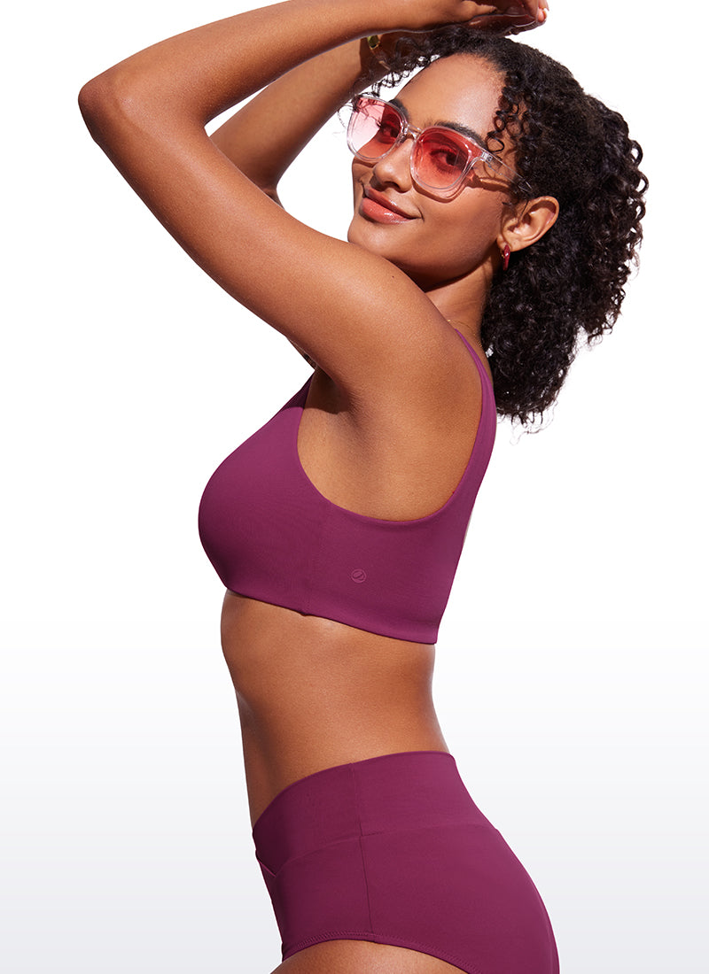 CRZ YOGA V Neck Bikini Padded Tops Swimsuit Fuchsia