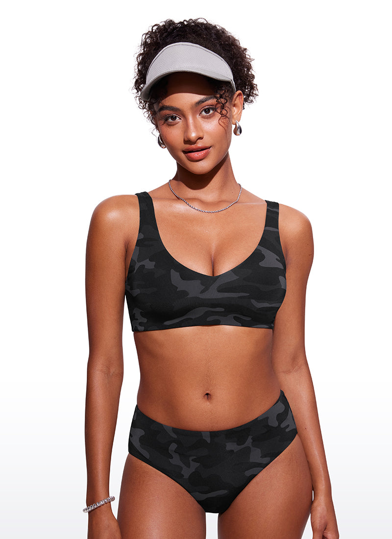 CRZ YOGA V Neck Bikini Padded Tops Swimsuit Jungle Camouflage Gray