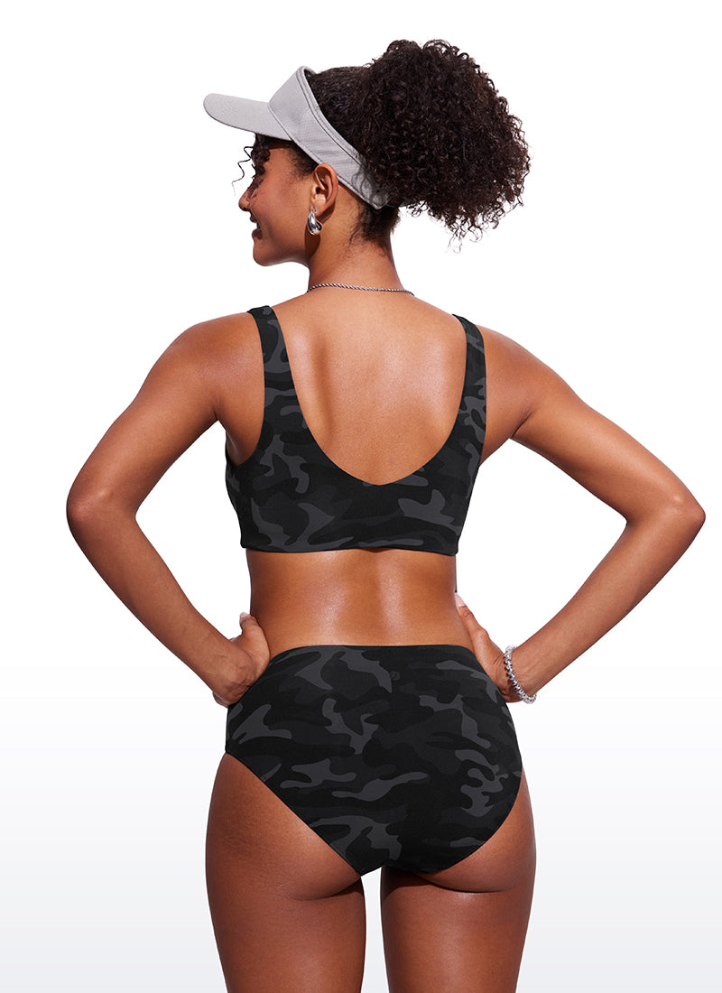 CRZ YOGA V Neck Bikini Padded Tops Swimsuit Jungle Camouflage Gray
