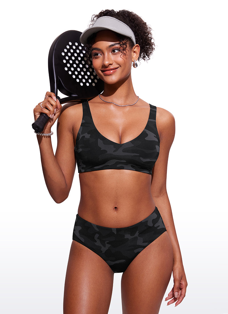 CRZ YOGA V Neck Bikini Padded Tops Swimsuit Jungle Camouflage Gray