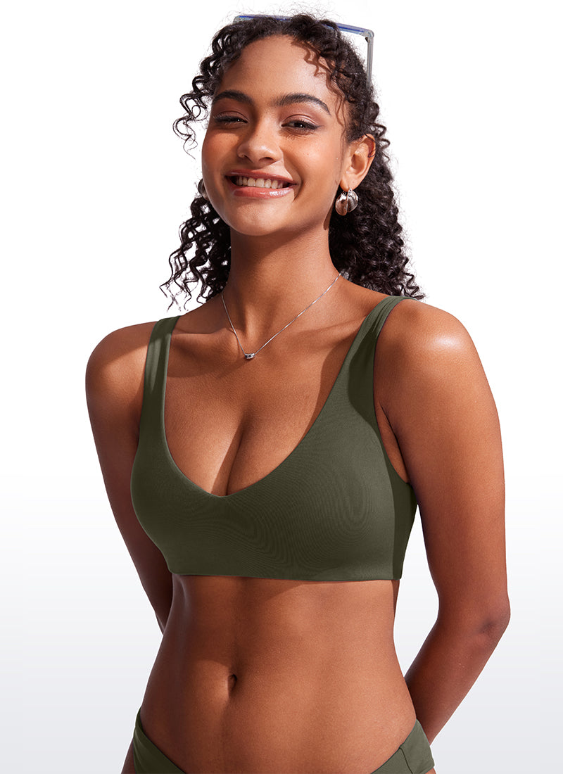CRZ YOGA V Neck Bikini Padded Tops Swimsuit Dark Olive