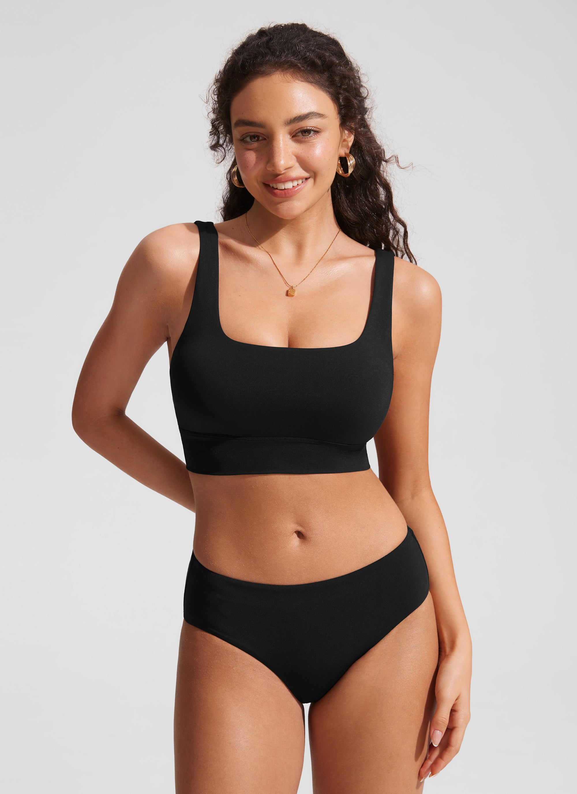 CRZ YOGA Women's Swimwear Tops Supportive Modest Swimsuit Bikini Black
