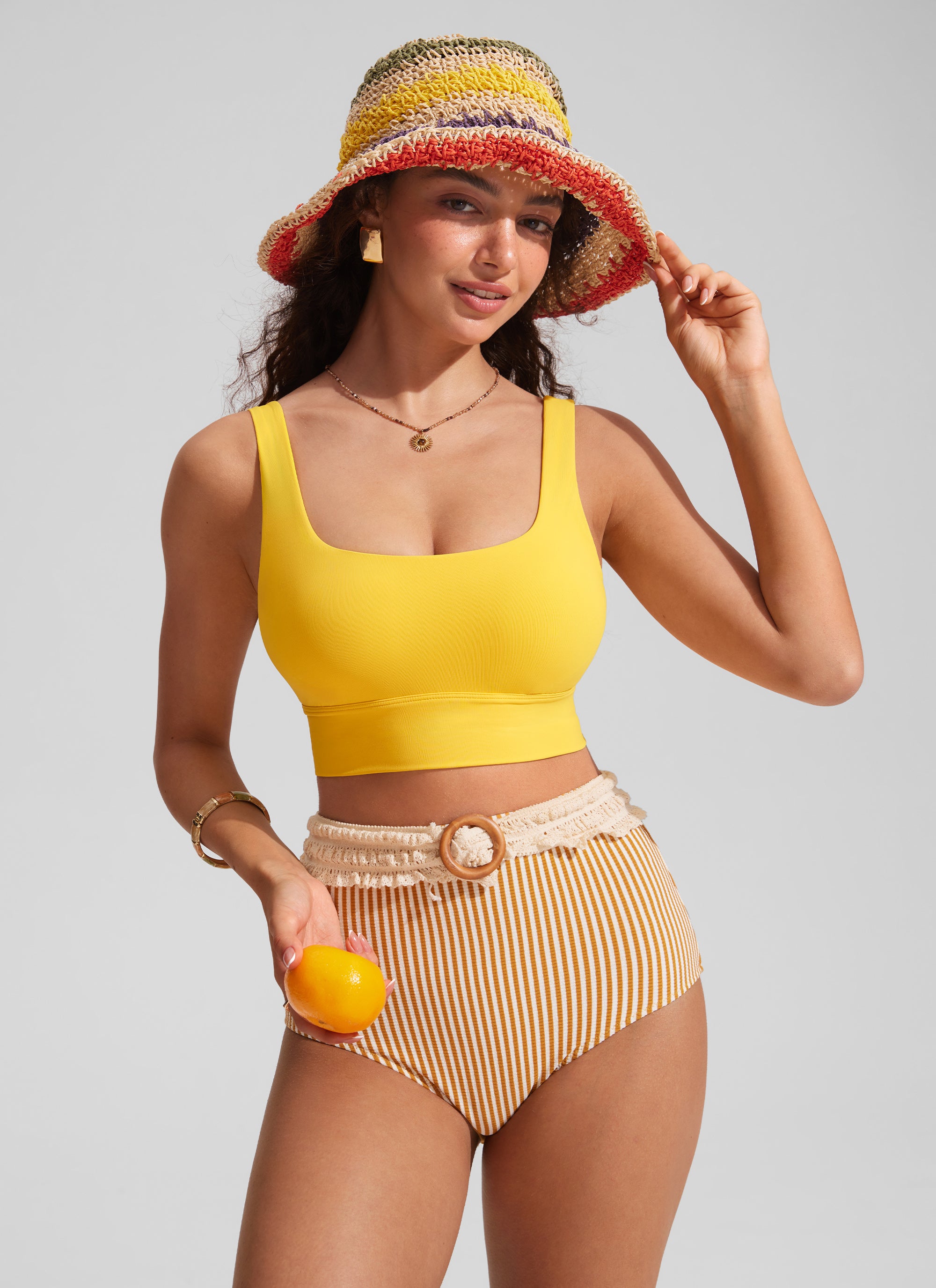 CRZ YOGA Women's Swimwear Tops Supportive Modest Swimsuit Bikini High Visibility Yellow