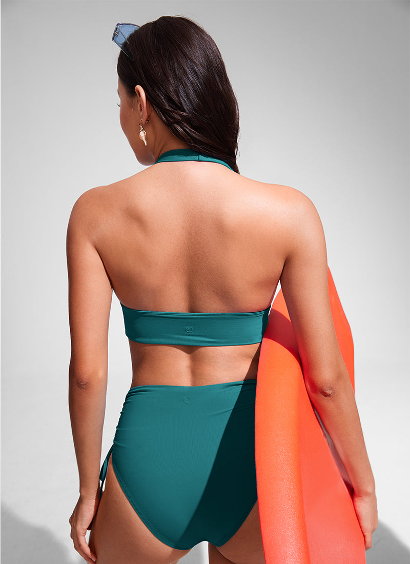 CRZ YOGA Women Halter Bikini Tops V Neck Sexy Backless Swimsuit Padded Green Jade