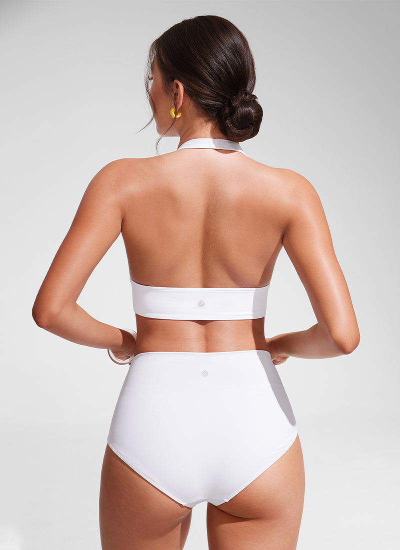 CRZ YOGA Women Halter Bikini Tops V Neck Sexy Backless Swimsuit Padded White