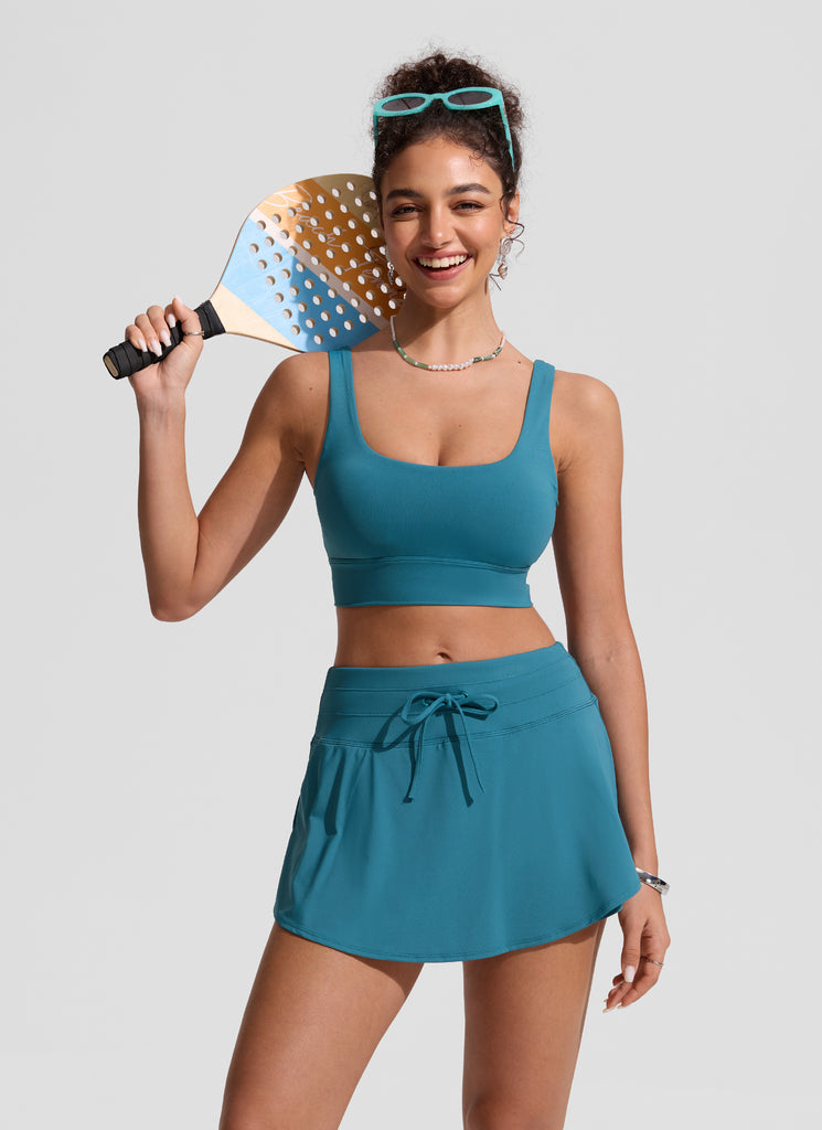 CRZ YOGA Women's Swimwear Bottoms High Rise Zip Pocket  Ruffle Short Sapphire Blue