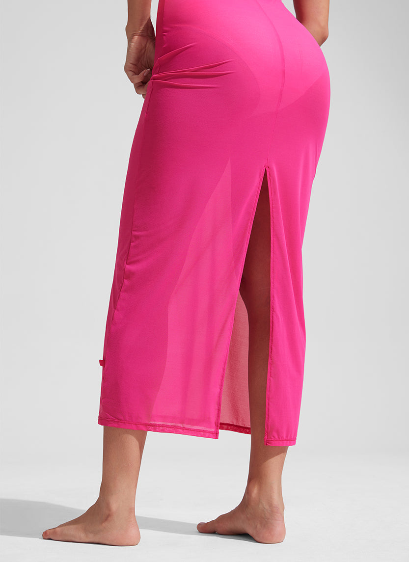 CRZ YOGA Women Mesh Midi Sleeveless Swimsuit Coverup with Back Slit Granita Pink